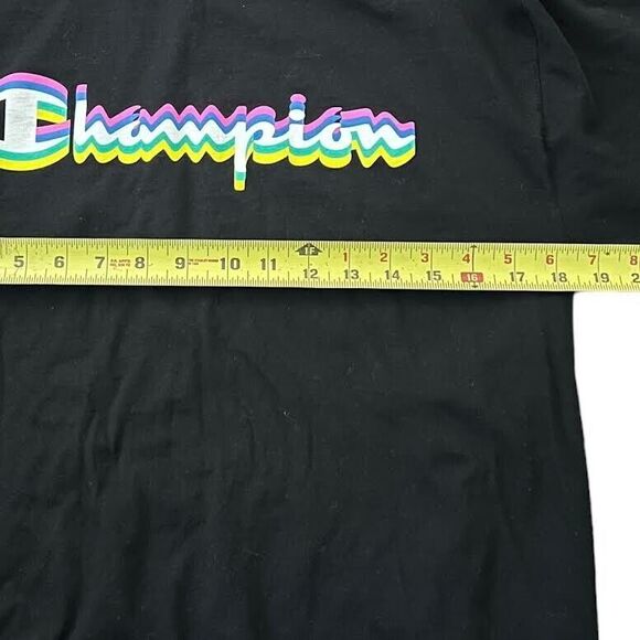 Champion Men's Long-Sleeve T-Shirt Colorful Trippy Glitch Script Logo Si… - Picture 12 of 13